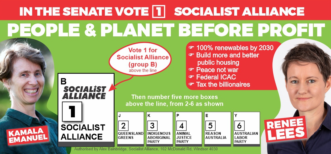 How to vote Kamala Emanuel Socialist Alliance for the Senate in Queensland 2022