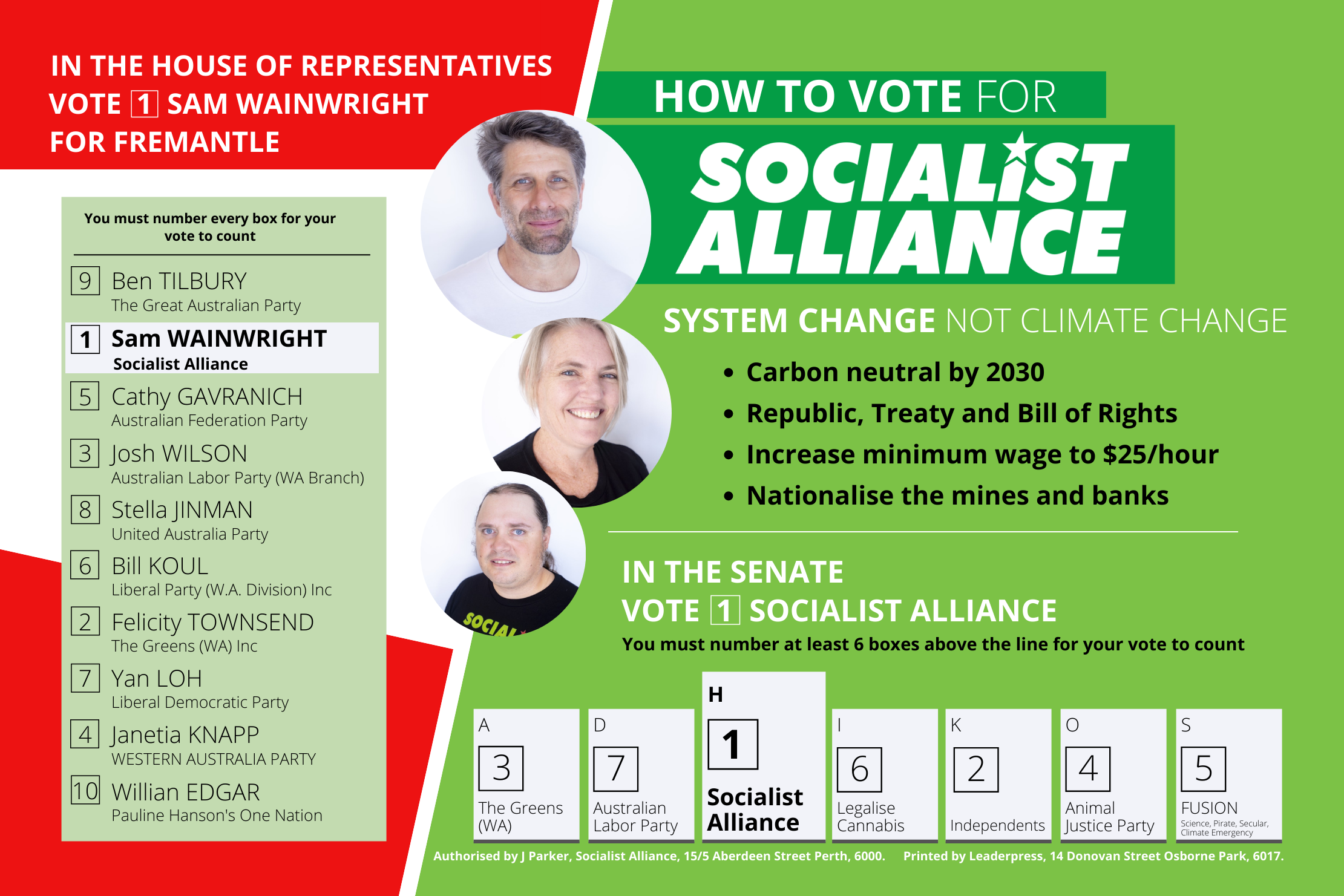 How to vote Sam Wainwright, Socialist Alliance for Fremantle 2022
