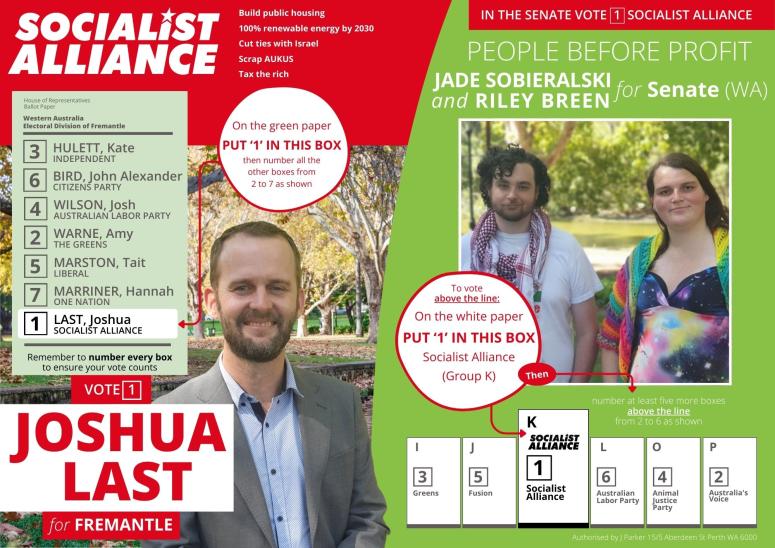 How to vote Socialist Alliance in Fremantle How to vote Socialist Alliance in Fremantle
