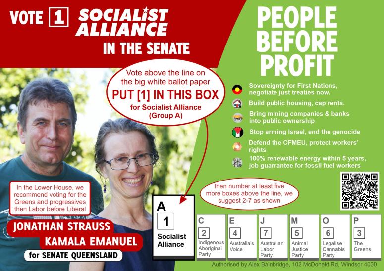 How to vote Socialist Alliance in the senate Queensland
