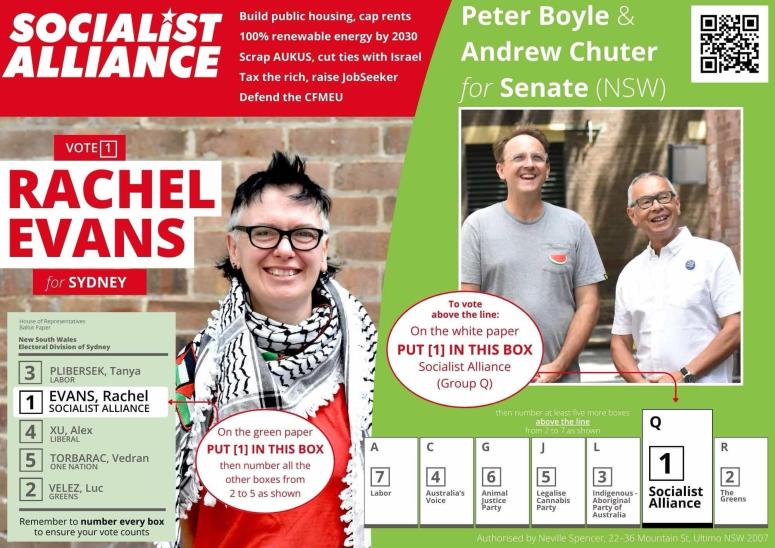 How to vote Socialist Alliance in the seat of Sydney How to vote Socialist Alliance in the seat of Sydney
