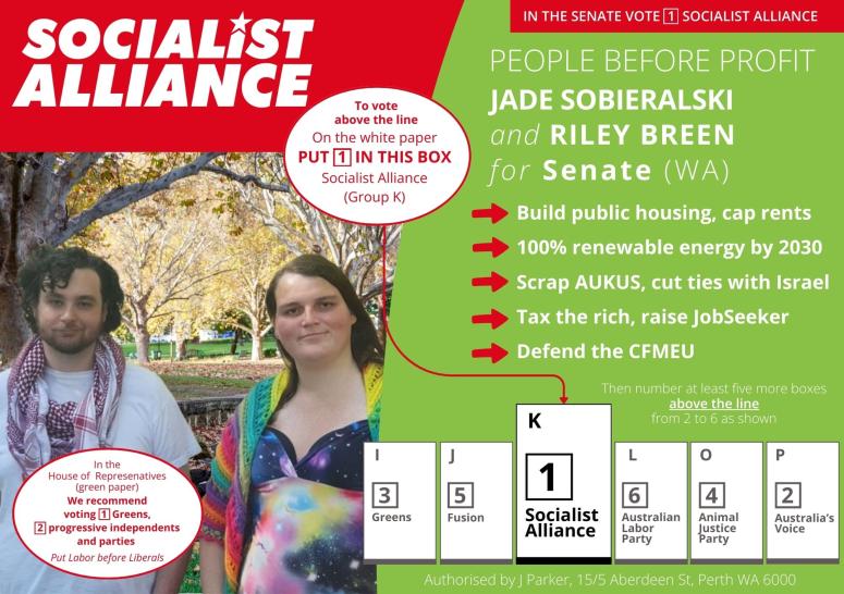 How to vote Socialist Alliance in the senate (WA) How to vote Socialist Alliance in the senate (WA)