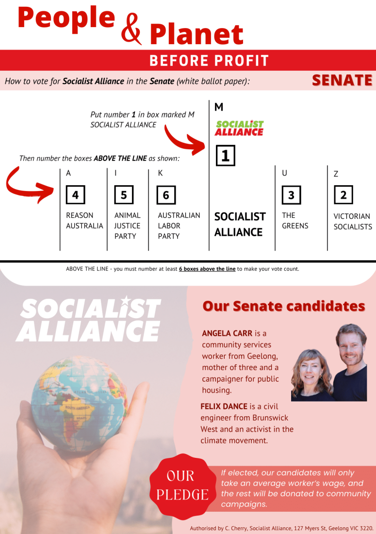 How to vote Angela Carr Socialist Alliance for the Senate in Victoria 2022