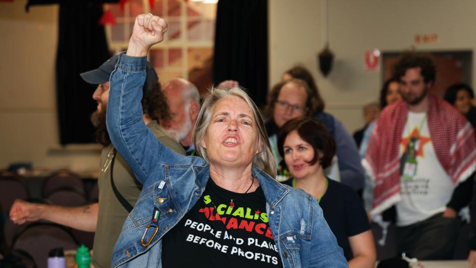 Singing the Internationale at the Socialist Alliance national conference