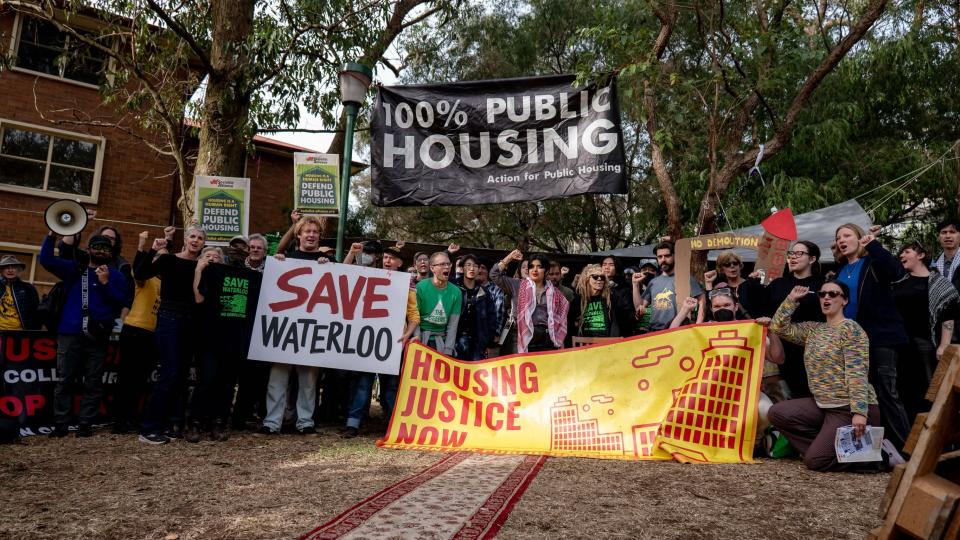 protesters at the save waterloo camp