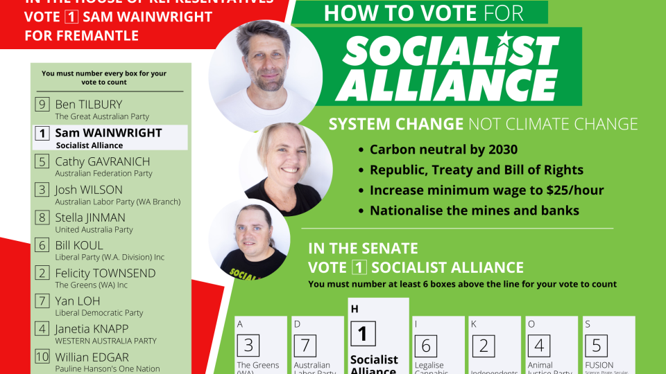 How to vote Alex Salmon, Socialist Alliance for the Senate in Western Australia 2022