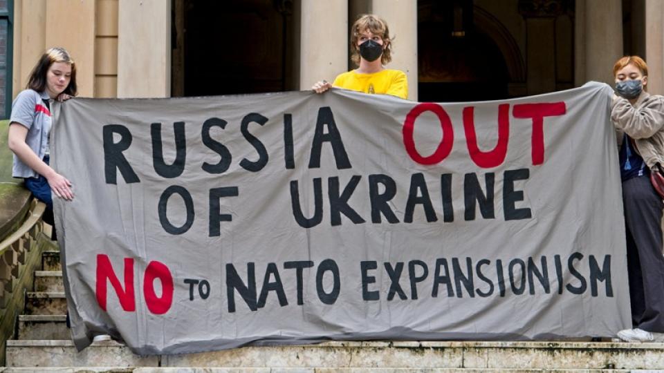 Russia out of Ukraine. No NATO expansion! Russia out of Ukraine. No NATO expansion!