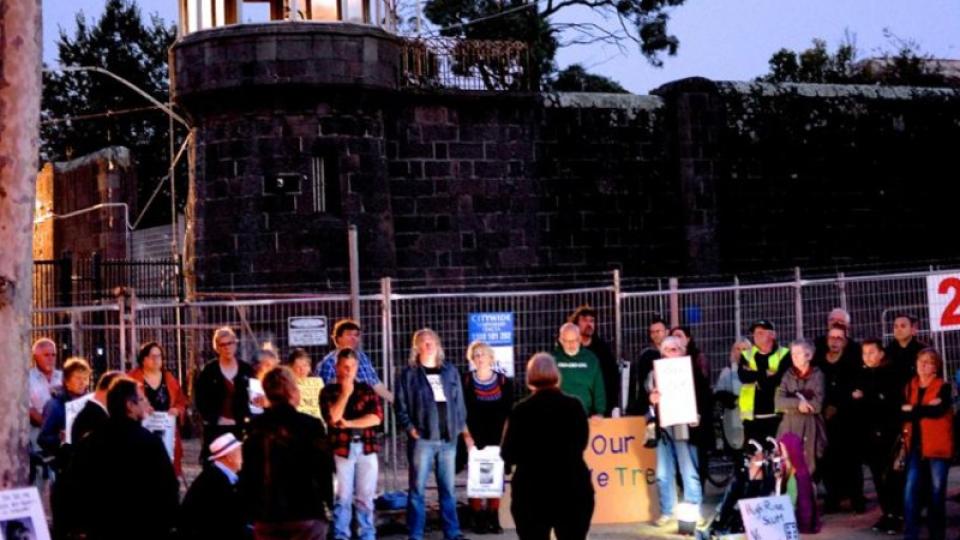 Sue Bolton campaigning in 2016 to save Pentridge Prison's social heritage.